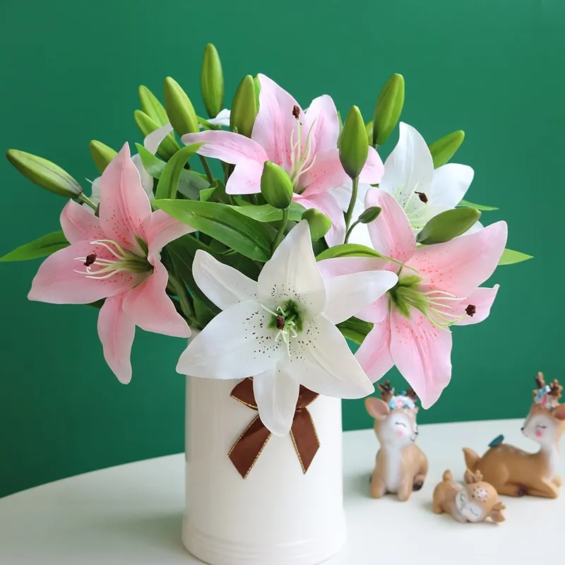 

5Pc 38cm White Lily Artificial Flowers Party Wedding Bridal Bouquet Fake Plant for Living Room Home Garden Decoration Real Touch