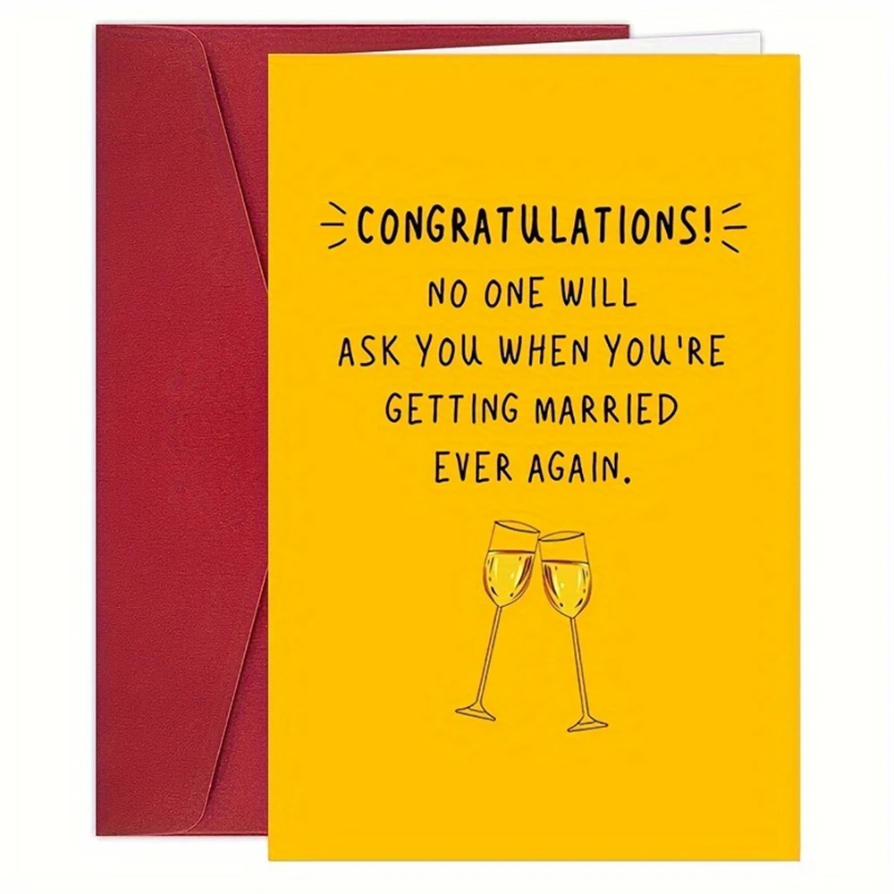 1pc，Funny Wedding Card, Congratulations Engagement Card, Bridal Shower Bachelorette Party, No One Will Ask You When You're