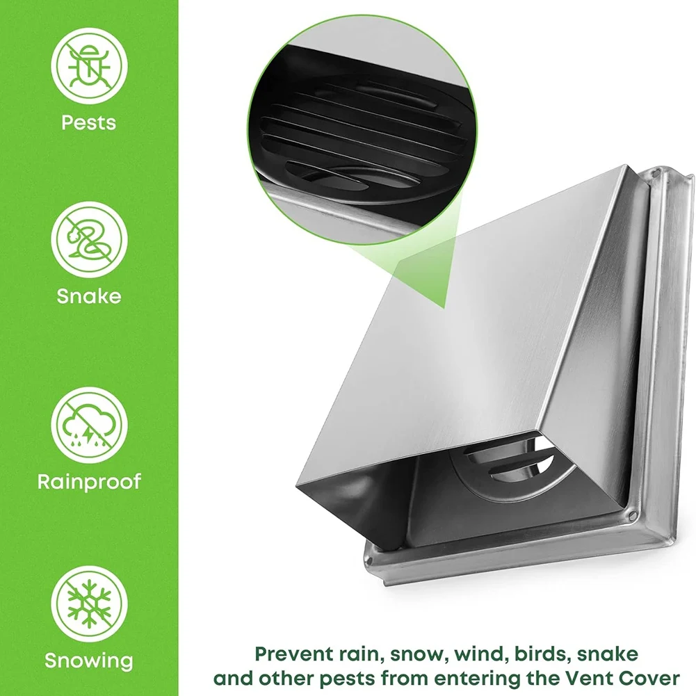 4 Inch Dryer Vent Cover Outdoor Walls, Stainless Steel External Extractor Wall Vent Cushioned Non-Return Flap