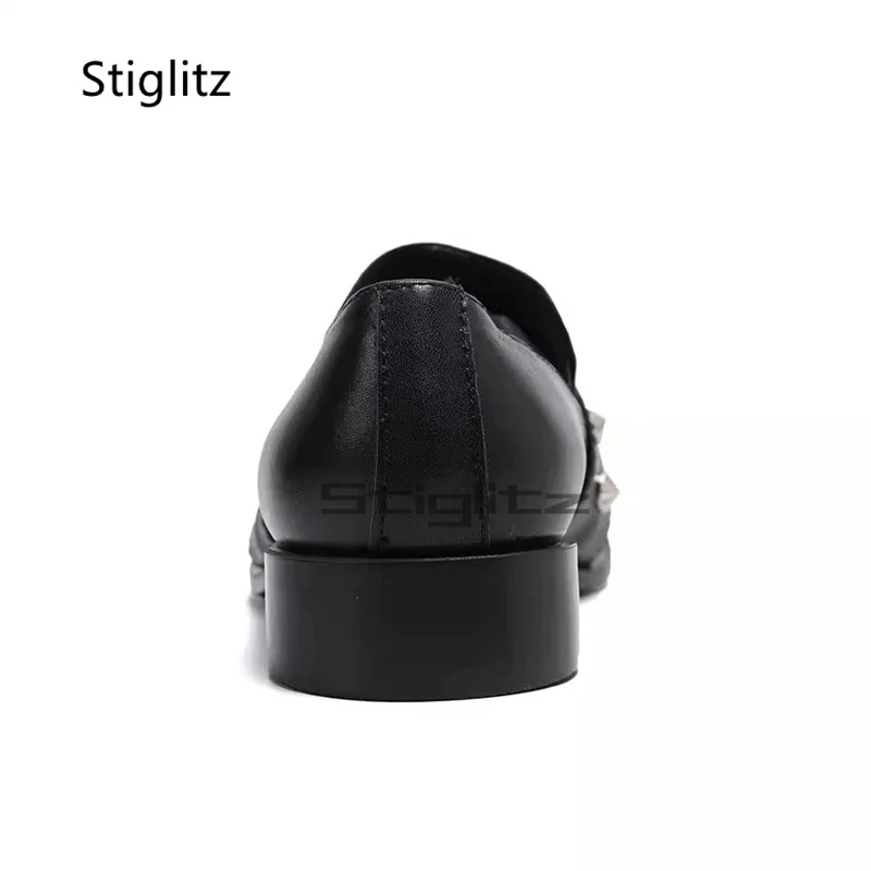Metal Pointed Toe Men's Business Shoes Genuine Leather Gemstone Buckle Formal Mixed Colors Slip-On Office Dress Shoes Male