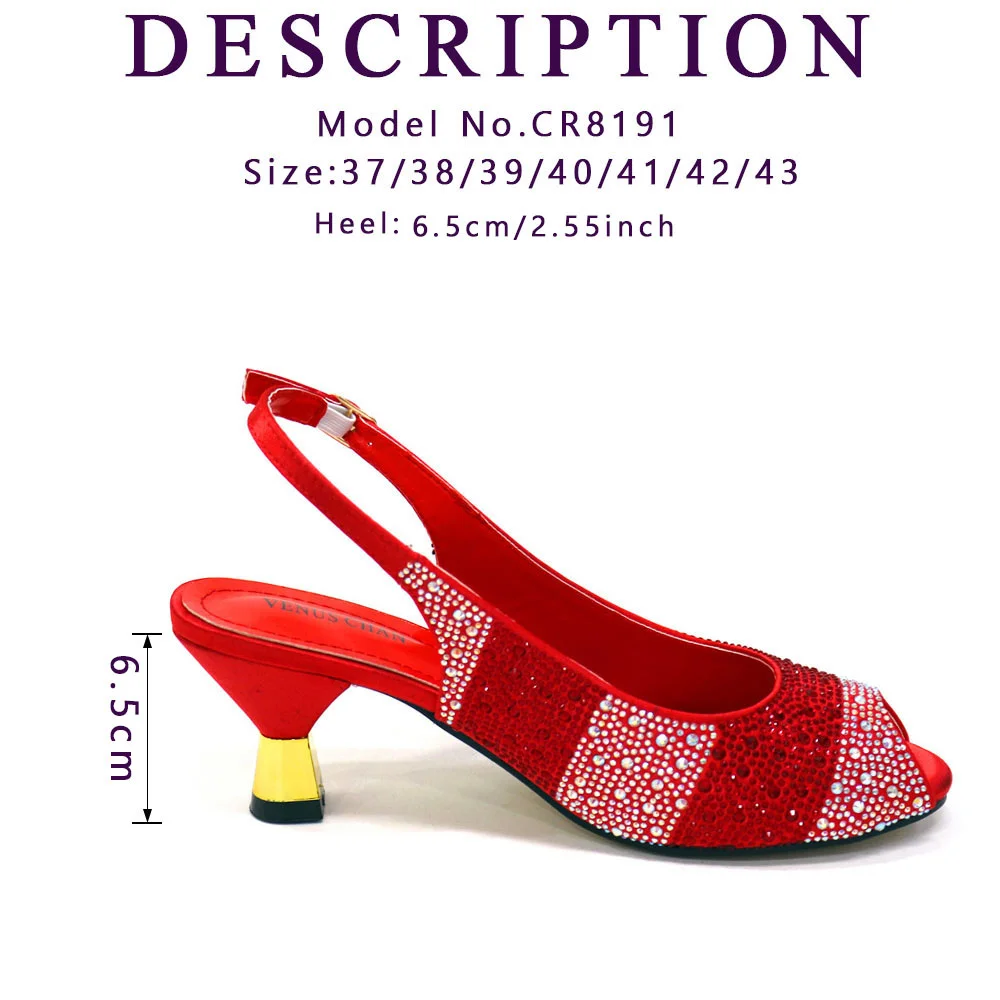 Venus Chan 2024 Red Color Elegant Women Heels Shoes and Bag Set Hollow Rhinestones High Heels Wedges Shoes Matching Bag