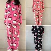 2Pcs/Set Hello Kitty Pajamas Pants Anime Sanrio Sleepcoat Cartoon Cute Home Wear Couple Loungewear Warm Pajama Set Girl's Gift