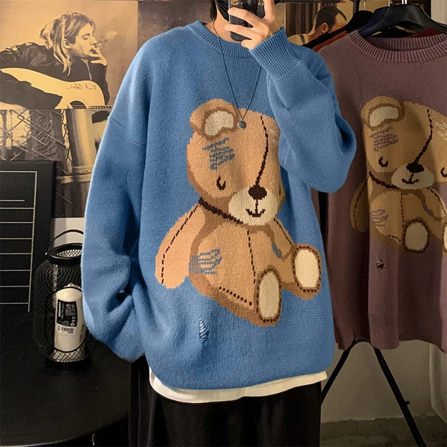 Cute Bear Sweater Men Autumn Winter Y2k Clothes Korean Style Oversize  Knitted Sweater Couple Harajuku Pullover Casual Sweaters - Pullovers -  AliExpress