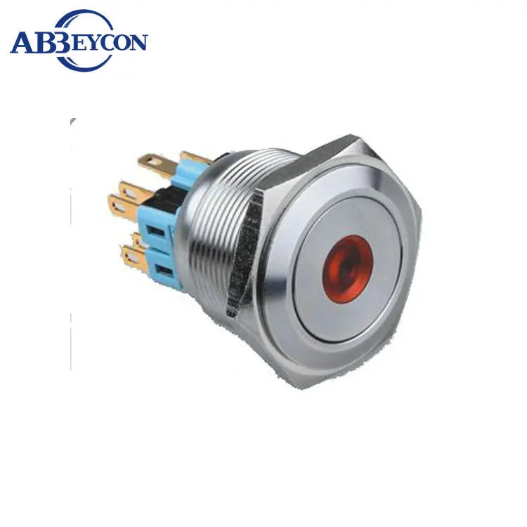 

25mm 12V Self-Locking Operation Dot led illuminated light switch Stainless Steel Metal pin terminal Push button Switch