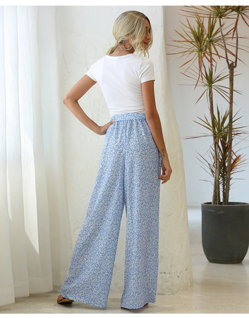 high waisted jeans Casual Bandage Pants Office Lady Trousers 2022 European and American Women's Summer Loose Pants Printed Wide Leg Pants 19544 dress pants