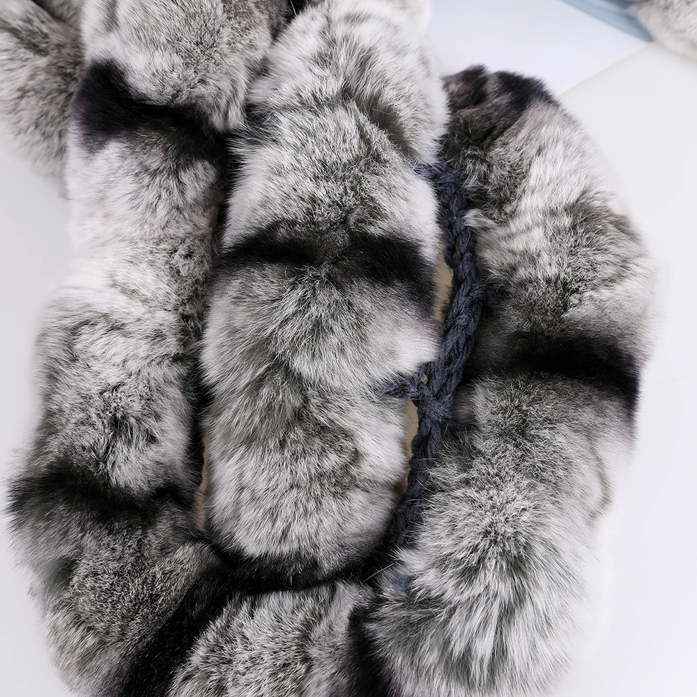 Genuine Women's Winter Warm Soft Real Rex Rabbit Fur Hand Sew Scarf Girl's Scarves Wraps Fashion Neck Warmer Shawl Scarfs