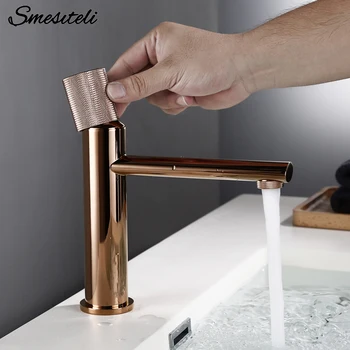 Smesiteli Rose Gold ห้องน้ำอ่างล้างหน้าก๊อกน้ำทองเหลือง 100% เดี่ยวเย็นและน้ำอุ่น GOLD Brushed Rose TAP 1
