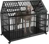54 inch Heavy Duty Indestructible Dog Crate, Escape Proof Dog Cage Kennel with Lockable Wheels, High Anxiety Double Door 1