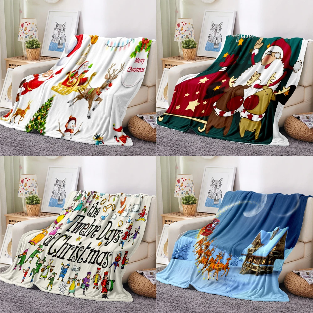 

Christmas Blanket Fashion Cartoon Printing Christmas Plush Blanket Children's Christmas Gift Sofa Blanket Travel Camping Blanket