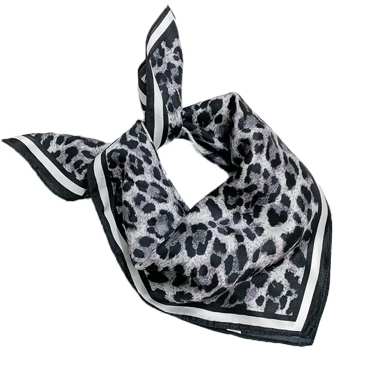 New 100% Real Silk Scarf For Woman Vintage Leopard Head Hair Scarfs Small Square Bandana Femme Office Neckerchief SD0201 6