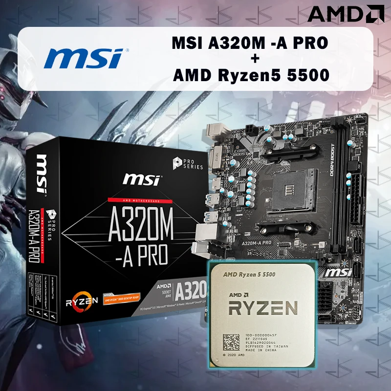 AMD Ryzen 5 5500 R5 5500 CPU + MSI A320M A PRO เมนบอร์ดชุดซ็อกเก็ต AM4 ...