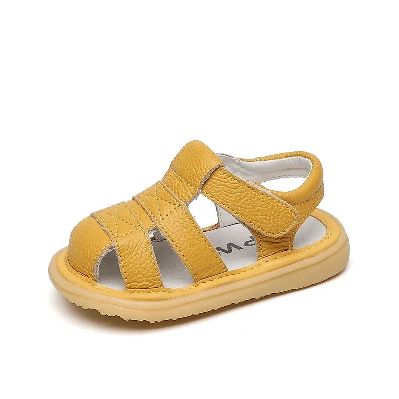 Baby Girls Boys Sandals Summer Infant Anti-collision Toddler Shoes Soft Bottom Kids Genuine Leather Shoes Children Beach Sandals