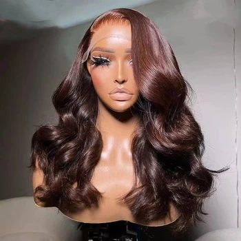 26 28 Chocolate Brown Body Wave Lace Front Wig Transparent 13x4 HD Lace Frontal Wigs Preplucked Colored Human Hair Wigs 1