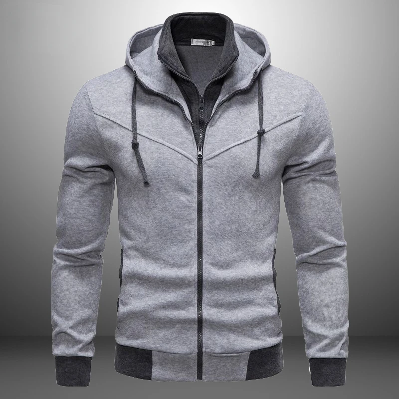 

Casual Hoodies Men Fashion Sweatshirt Spring And Autumn Long Sleeve Thin Hooded Coat Patchwork Male Clothing Zipper Streetwear