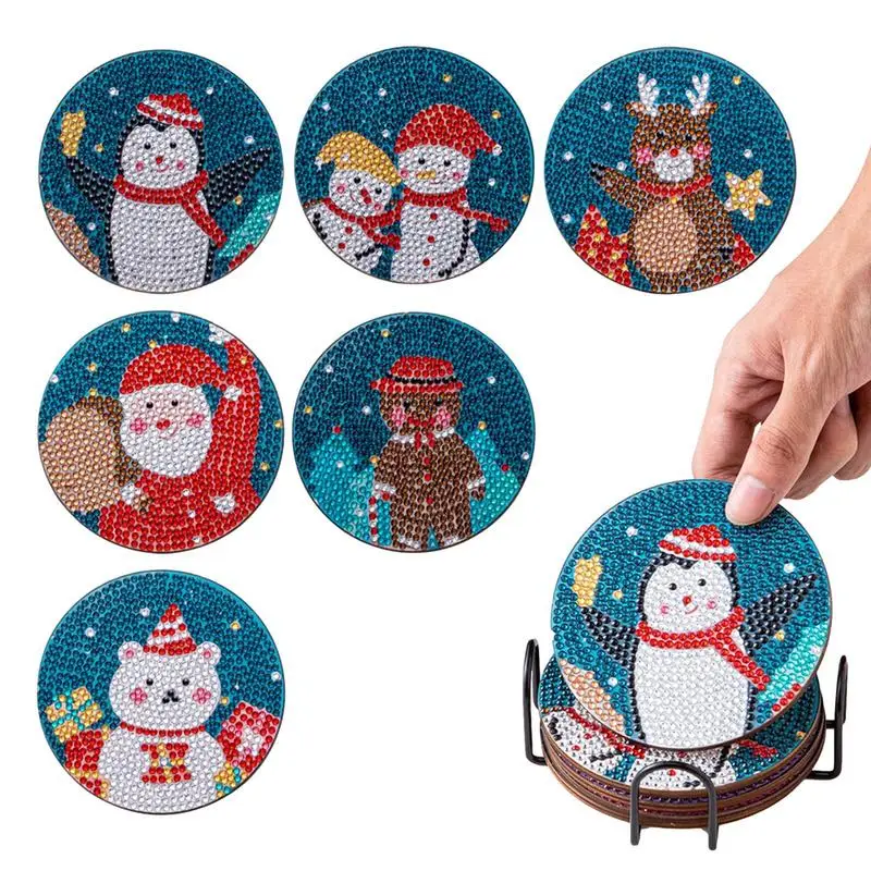 

Подставки с алмазным рисунком, набор из мультяшного деревянного коврика для чашки «сделай сам», подставка для рождественской чашки для кухни, гостиной, обеденных столов