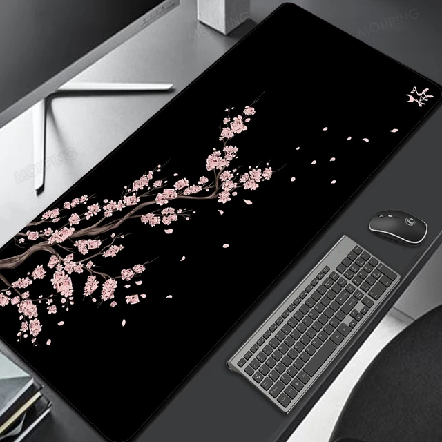 Tapis de souris de Gaming noir et blanc fleur de cerisier XXL XL