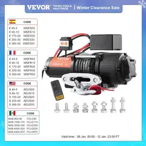 VEVOR Treuil Électrique 12 V 10000 lb 4536 kg avec Télécommande Sans Fil 2  en 1 20 m Treuil Corde Nylon Étanchéité IP67 avec Boîtier Commande Remorque