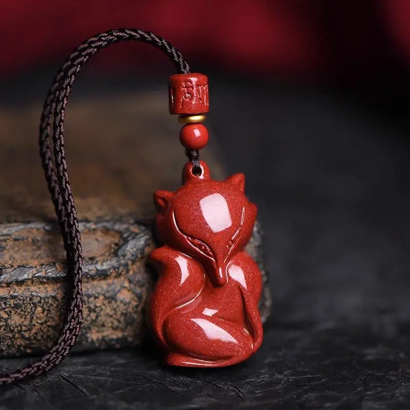 Natural Raw Gemstone Cinnabar Nine-Tail Fox Men's Pendant Pendant Genuine Goods Necklace Female Fox