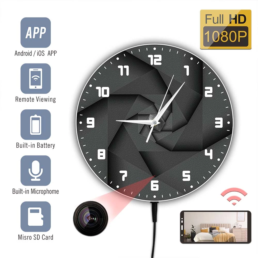 3d Vortex Style Printed Wall Clock With 1080p Hd Wifi Ip Camera Home