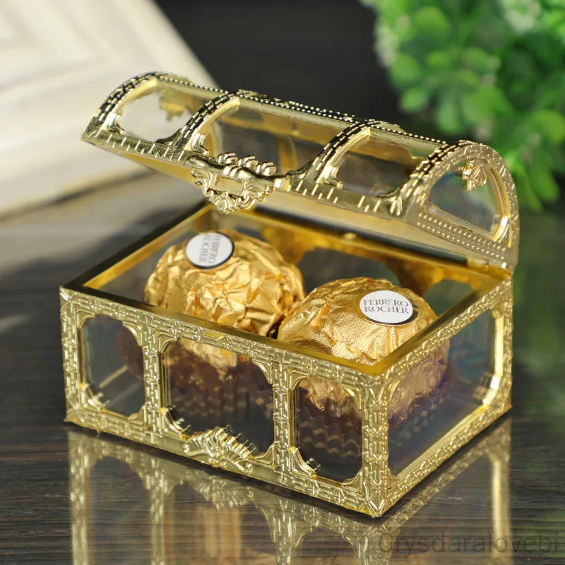 24Pcs Candy Box Treasure Chest Shape Sugar Contenitori Holder Gift Storage Case Wedding Party Hand Gift Hollow Ferrero Candy Box