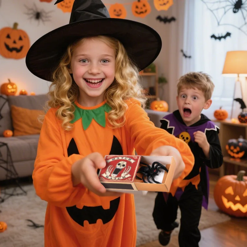 2/5/10 Box Scared Matchbox with Spider Halloween April Fools' Day Props Creative Prank Toys Halloween Party Kids Gift Decoration