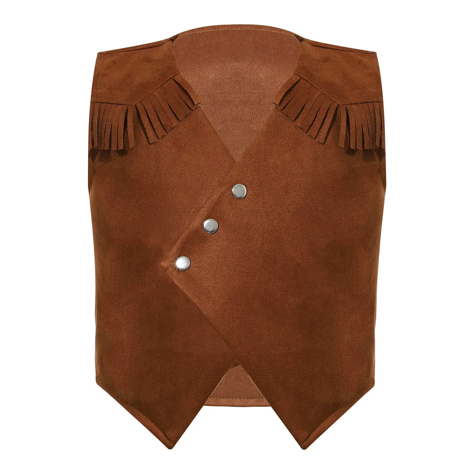 

Brown Kids Boys Western Cowboy Cosplay Costume Buttons Fringe Tassels Vest Theme Party Carnival Halloween Performance Dress Up