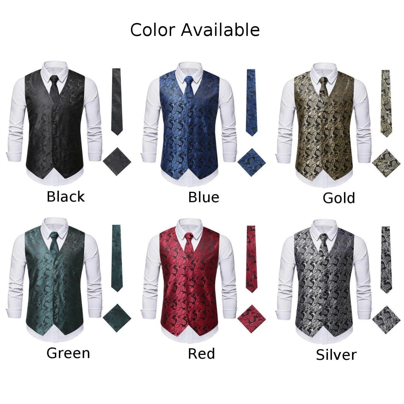 3Pcs/Set Men Suit Vests Square Scarf And Tie Embroidery Single Breasted Men Formal Waistcoat Vest Wedding Suit Set