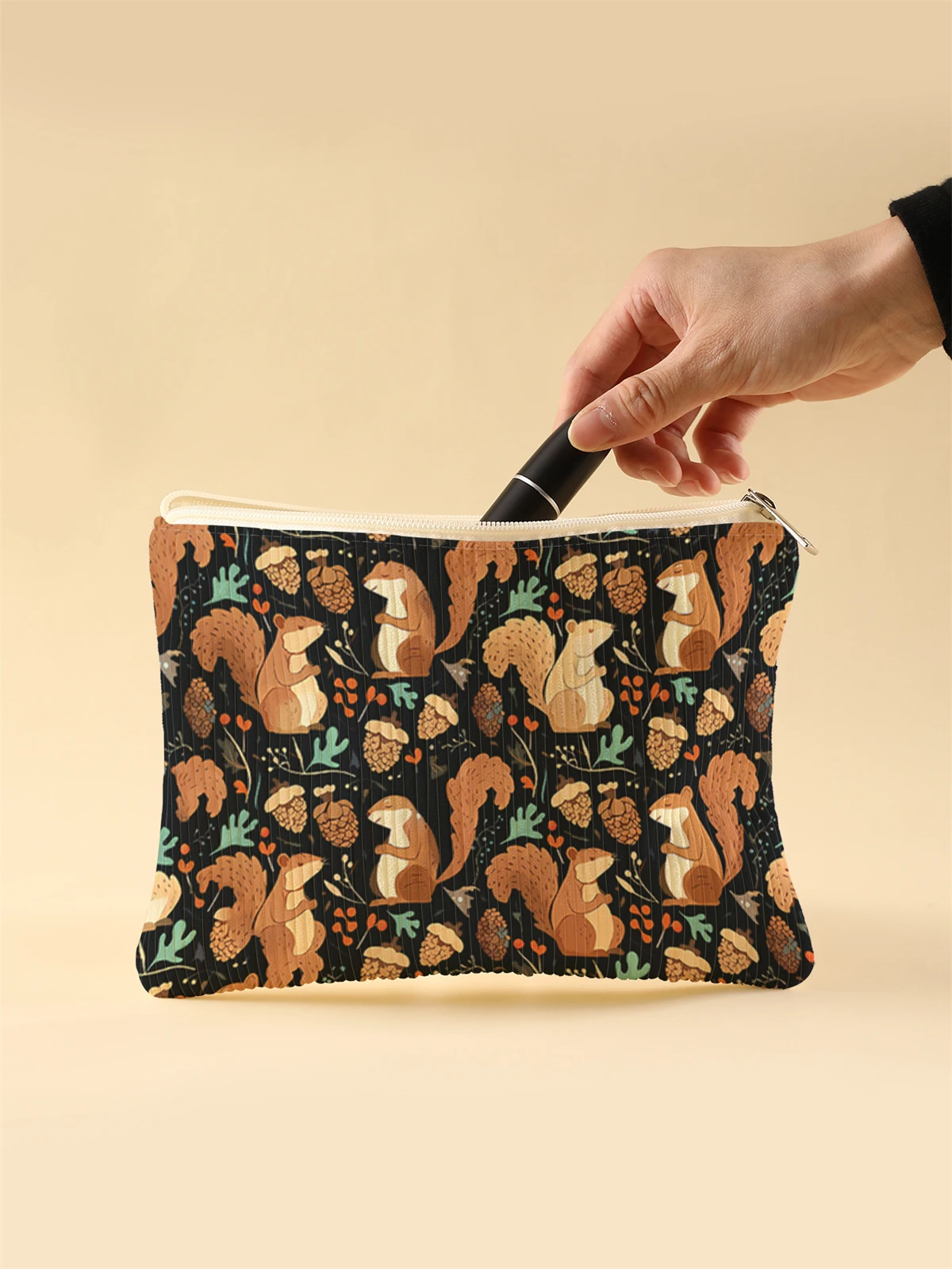 Corduroy Travel Cosmetic Bag Portable Makeup Storage Bag Purses Women Large Capacity Zipper Make Up Organizer Storage Clutch