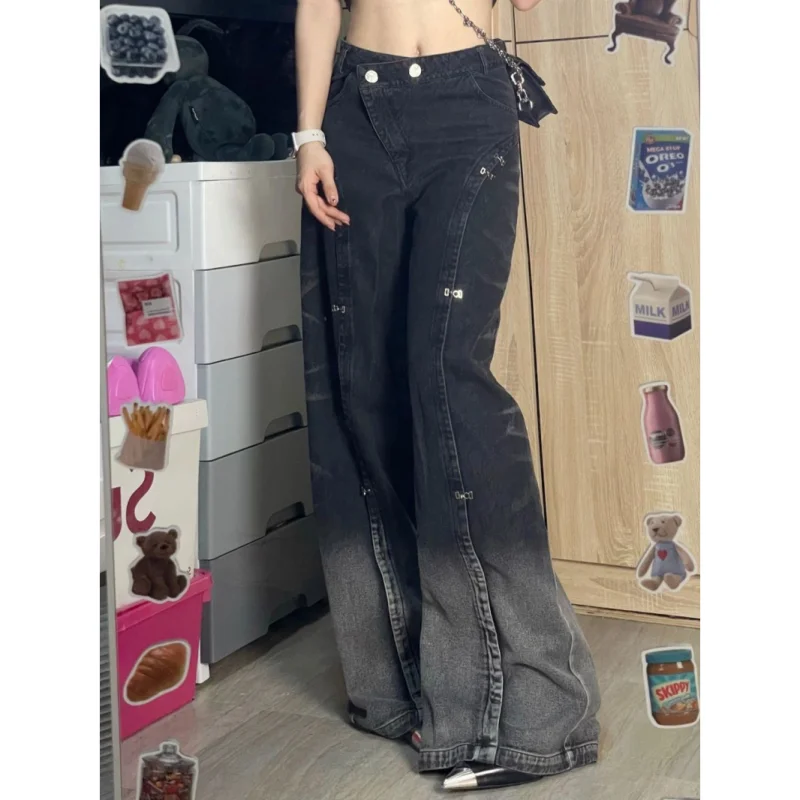 

New Fashion Large Size High Waist Irregular Wide Leg Washed Jeans Female Design Sensation Niche Retro High Street Pants Trend