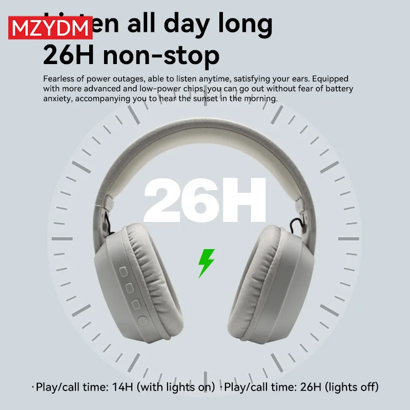 Mzydm sobre a orelha fone de ouvido bluetooth5.4 sem fio estéreo jogos b500 fones microfone embutido rgb luz baixa latência para pc foto 3