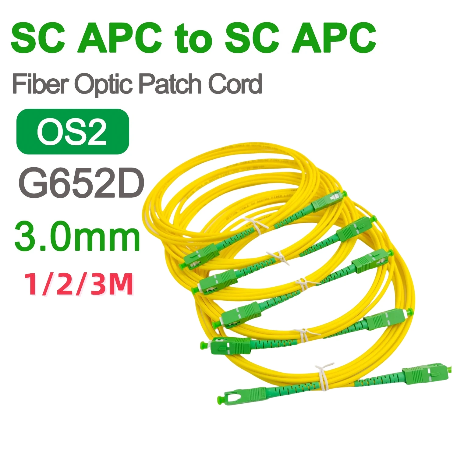

100 pc G652D 3.0mm SC APC Fiber Optical Patch Jumper Cable Cord Single mode Simplex 1m PVC SM 1310/1550nm FTTH