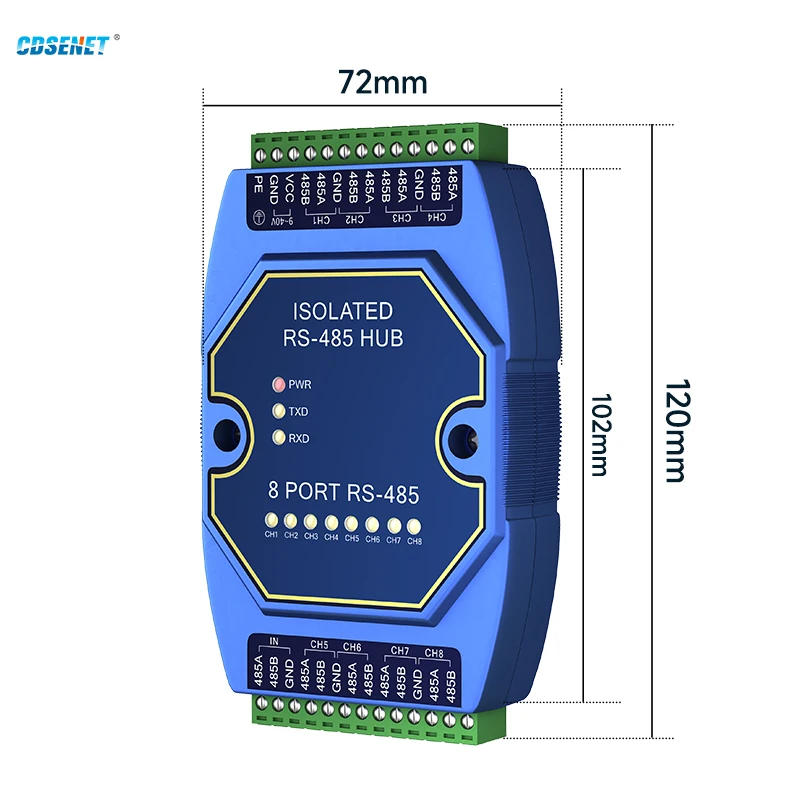 고속 레일 장착 8 웨이 산업용 등급 RS485 리피터, CDSENT E810-R18 전원 신호 절연 ESD 보호, DC 9-40V
