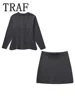 TRAF Women Knit Mini Skirt Sets For Women 2 Pieces Knit Coat Women Suits New Two Piece Set Women Outfit Streetwear Clothing 6