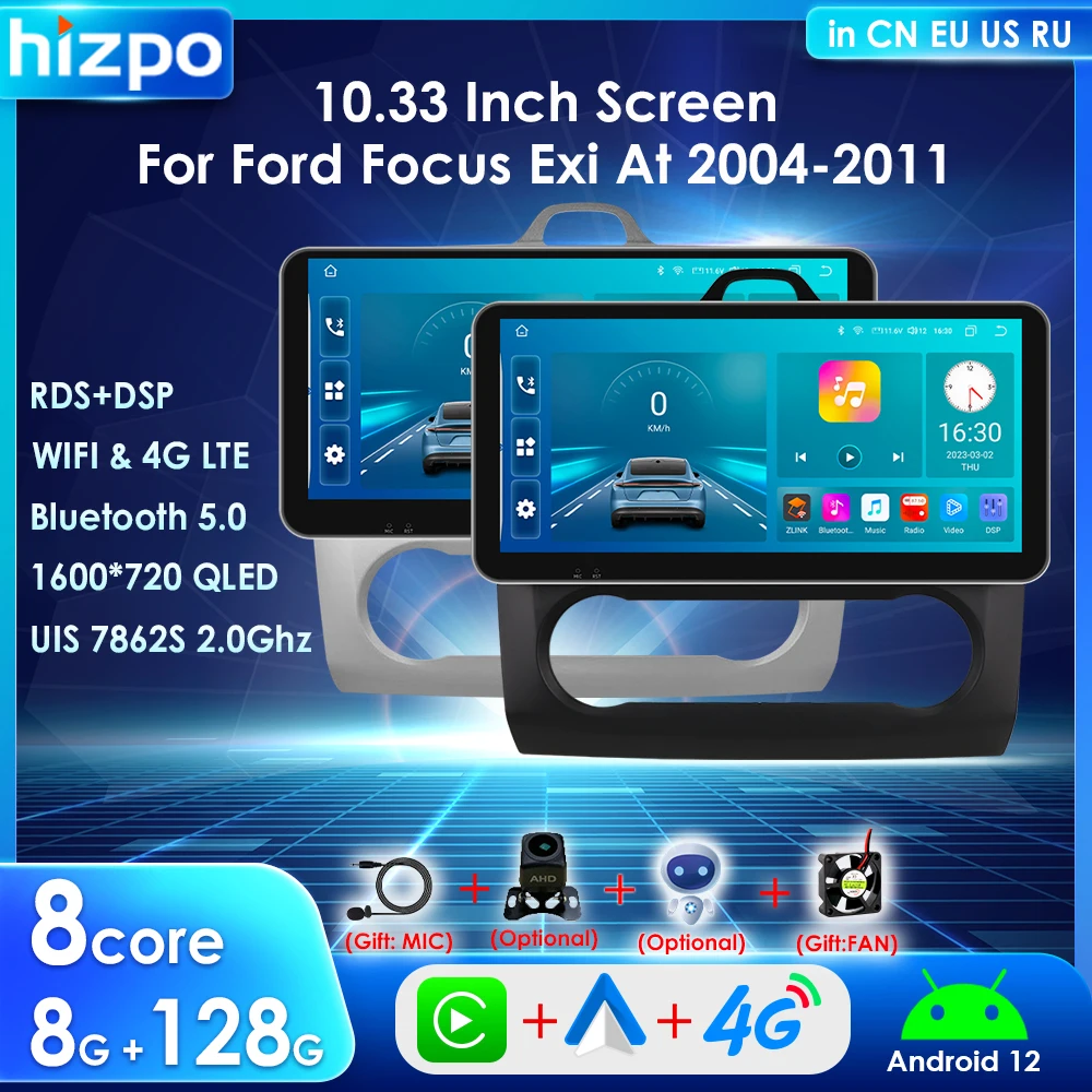 

Hizpo 10,33 "Carplay для Ford Focus Mk2 2004-2011 радио 2 Din Android 12 Автомобильный мультимедийный плеер GPS стандартная стереосистема RDS DSP