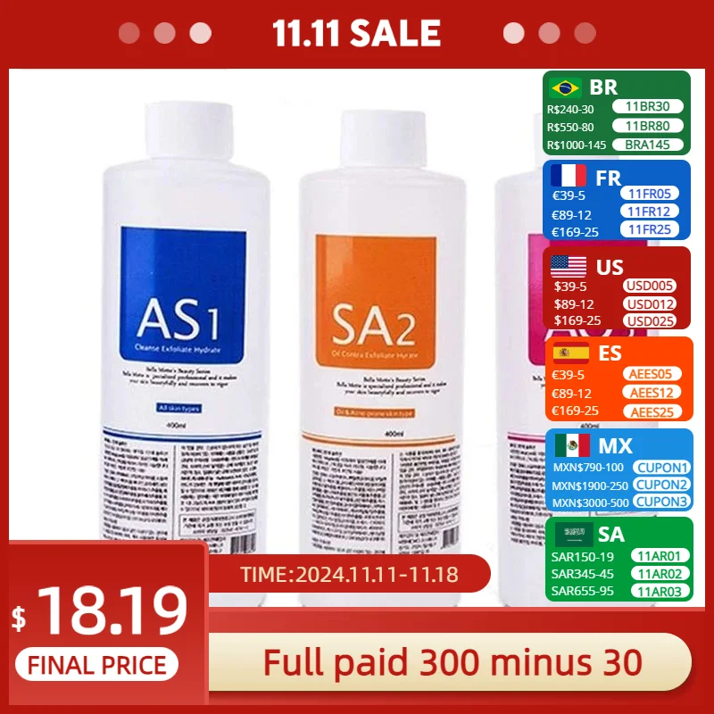 AS1 SA2 AO3 Small Bubble Aqua Peeling Solution 400ml Hydrogen Oxygen Dermabrasion Facial Cleaning Blackhead Export Liquid Beauty