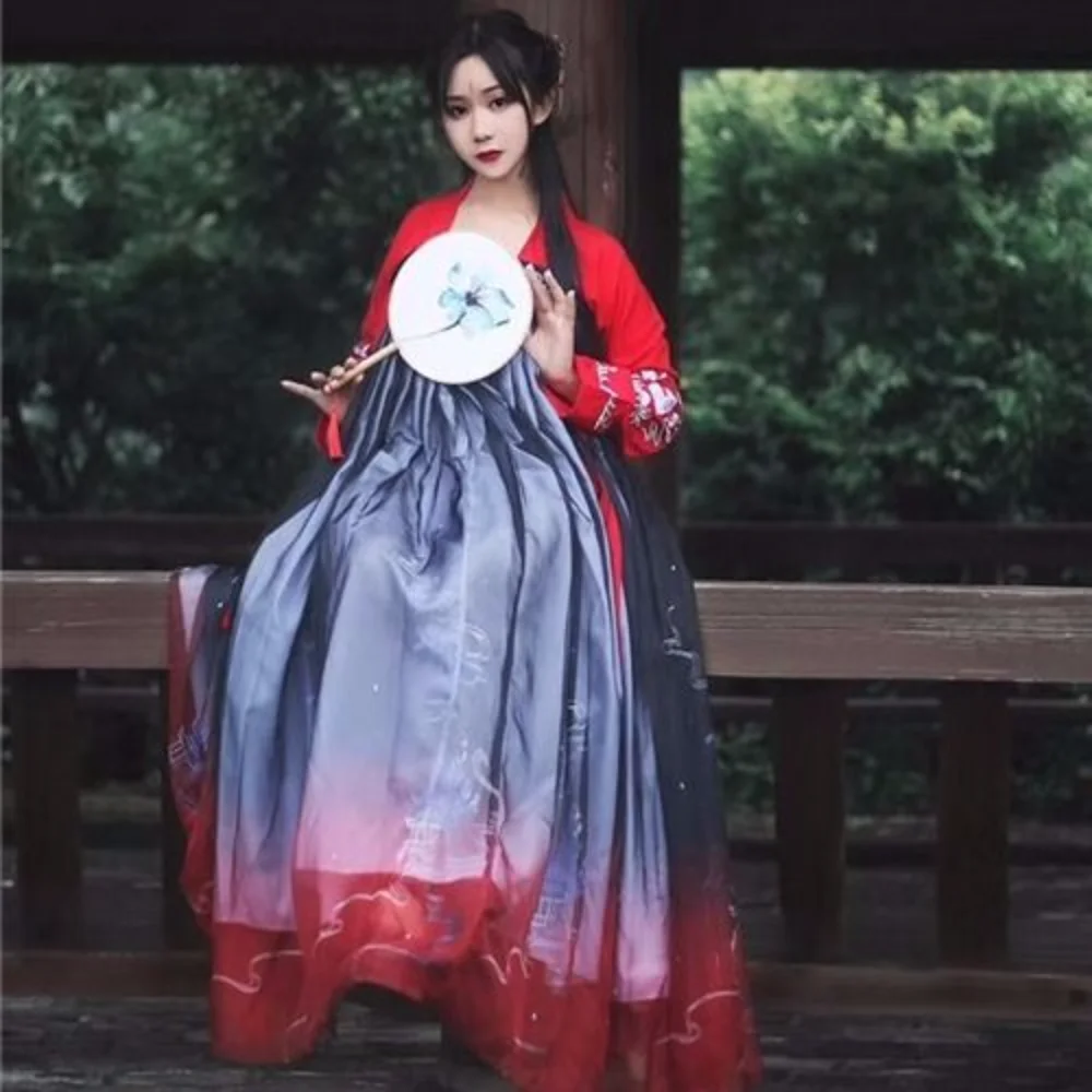 New Hanfu Women Chinese Ancient Style Daily Improvement Han Elements Tang Dynasty Clothes Woman Clothing Fairy Cosplay Costume red hanfu women portraits ancient costume studio theme chinese wedding gown cosplay chinese tang dynasty bride