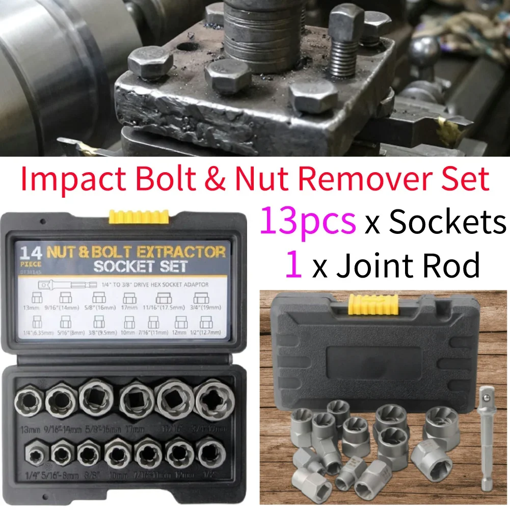 14 Pieces Impact Bolt & Nut Remover Set with Storage Case Bolt Extractor Tool Set Damaged Nut Remover Extractor Socket Tool