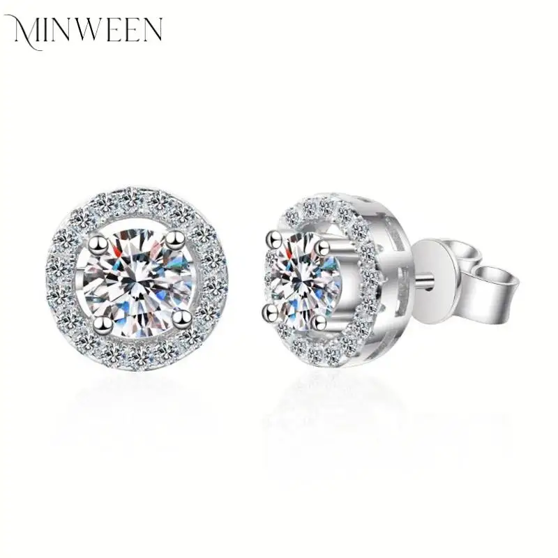 

MINWEEN 2CT Certified Moissanite Stud Earrings for Women Platinum Plating Sterling Silver Diamond Ear Studs Wedding Fine Jewelry