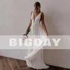 Elegant A-Line Wedding Dresses V-Neck Spaghetti Straps Split Open Back Chiffon Bridal Gown Train Vestidos De Noiva Customized 4