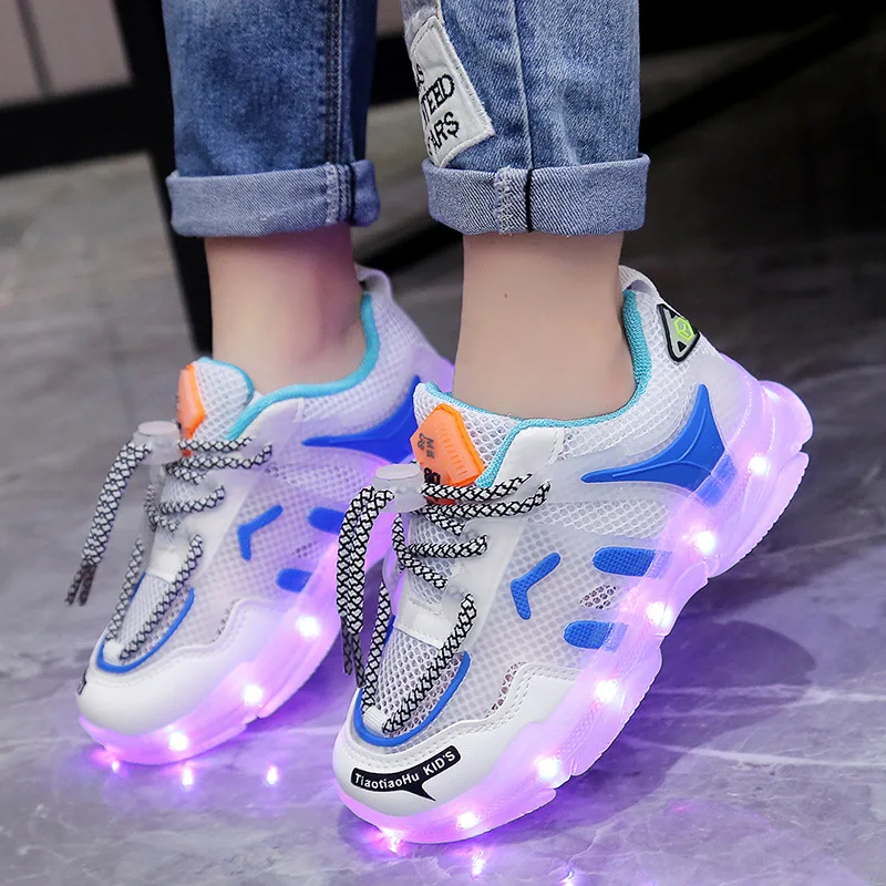 USB Charging Children's LED Light Shoes Spring Mesh Breathable