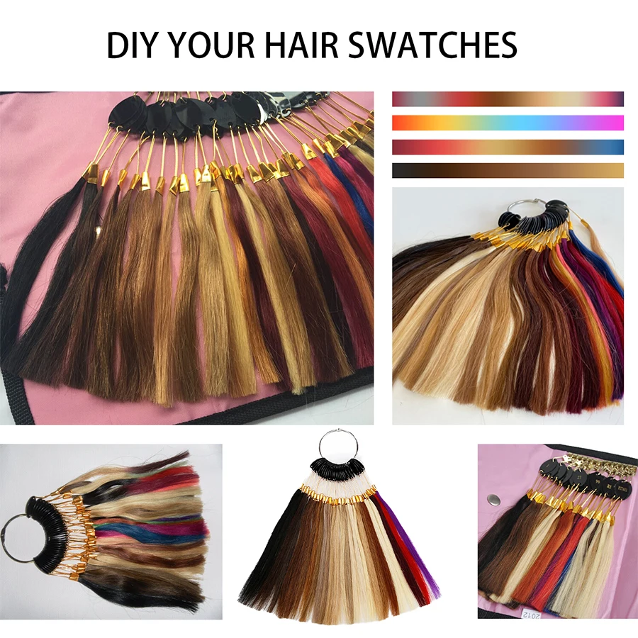 Human Color Rings Dyer Hair Testing Colored Strands For Hair Teaching Natural Virgin Can Be Dyed Crimp Curly Salon Tools