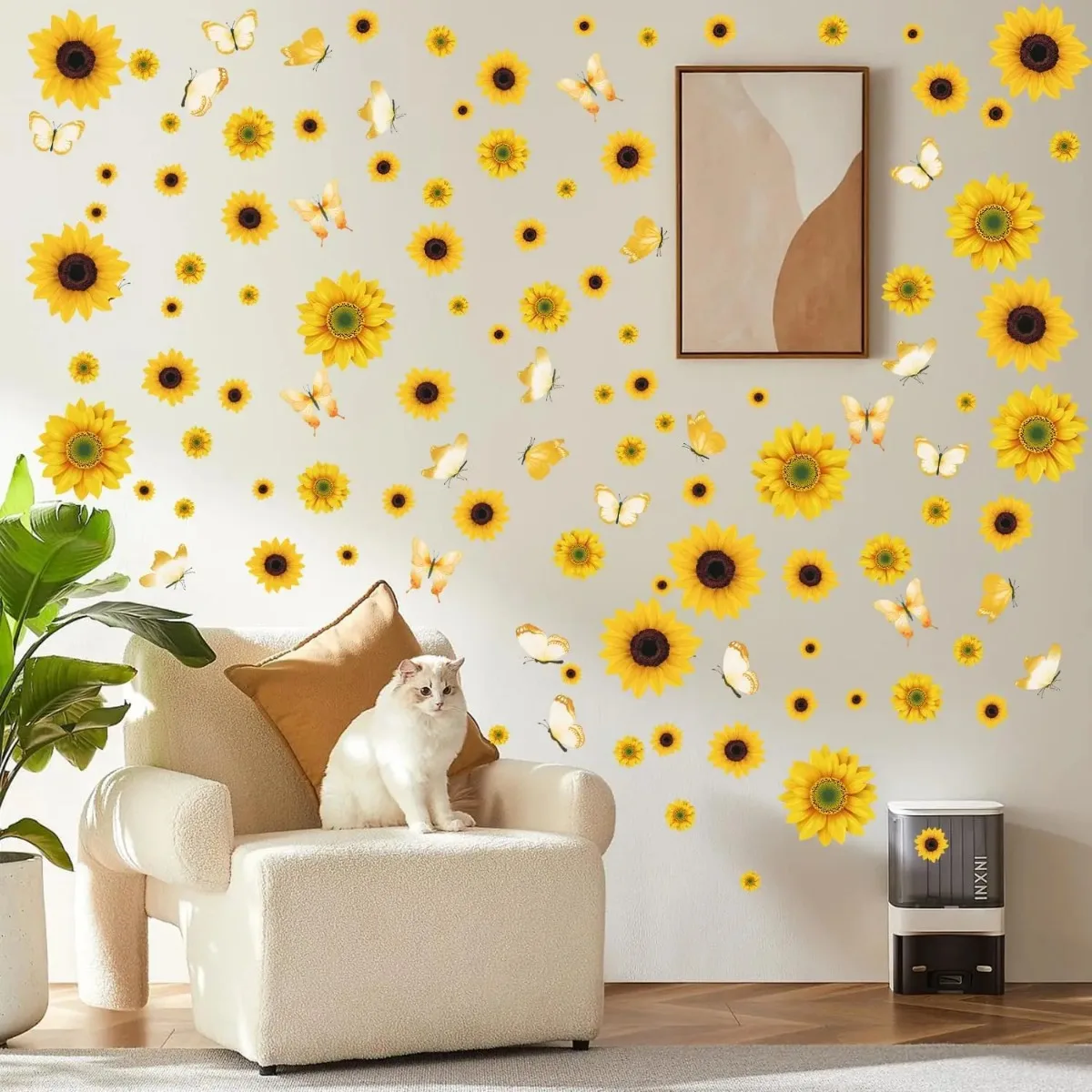 Wall Stickers Sunflower Decorations for Bedroom Kitchen Classroom Living Room Self-Adhesive Vinyl Sunflower and Butterfly Wall Stickers
