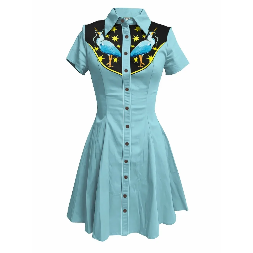 Blumen und Schlangen bedrucktes Western-Cowboy-Kleid für Damen, Button-Down-Kleid, kurze Ärmel, 100 % Baumwolle, cooles Punk-Streetwear – Detail 12