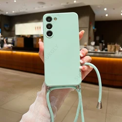 Crossbody Lanyard Soft Liquid Silicone Phone Case for Samsung S25Ultra (Light green)
