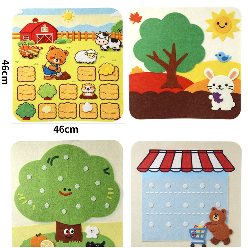 Gioco di simulazione cucina in feltro per bambini, adesivi da parete/recinzione, simulazione di frutta e verdura da fattoria, giocattolo per attività motorie grosse - immagine 6