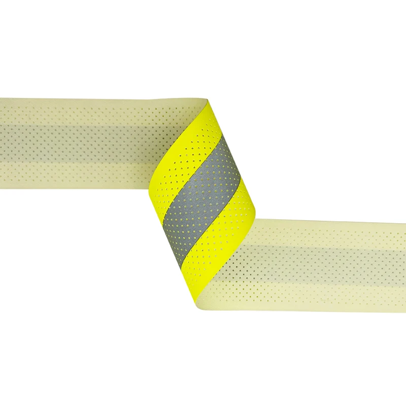 VOOFENG tessuto riflettente ignifugo con fori nastro di avvertimento giallo fluorescente cucire su vestiti per vigili del fuoco RS-FR03K