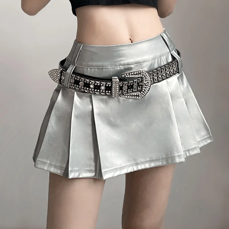 

Gothic Streetwear High Waist Pleated Skirt Harajuku Cyber Punk Sliver Women Mall Emo Alternative Rave Outfit Female
