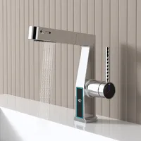 New Tuqiu Bathroom Basin Faucet Pull Out Digital Display Sink Mixer Hot and Cold Chrome 3 Functions Spray Tap Brass Material 5