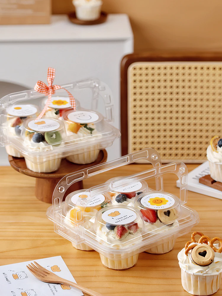 Portable Cupcake Paaging Box 4 Pieces Sweet Treats Picnic ternoon Tea Baking Paaging Box Handheld Cake Box Kitchen Cooking
