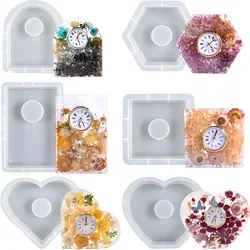 Hexagon Arch Heart Shape Clock Ornament Silicone Mold Geometric Bookend Crystal Epoxy Resin Mould DIY Home Table Decoration